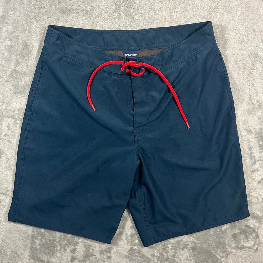 BONOBOS Board Shorts Swimwear Men 34 Navy Blue Solid Lace Up Beach Trunks Pool